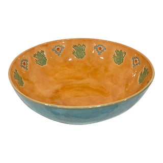 Large Signed Pottery Bowl With Frogs For Sale