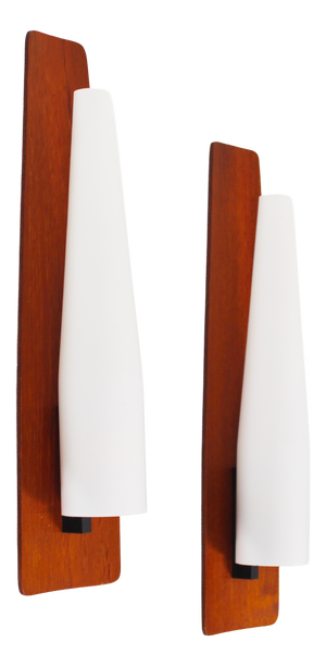 Wall Lamps in Teak and Opaline Glass from Kaiser-Leuchten, 1960s, Set of 2