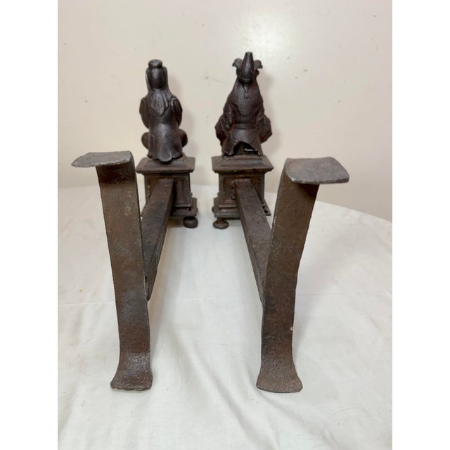 Antique Pair 19th Century Chinese Emperor & Empress Cast Iron Fireplace Andirons For Sale - Image 15 of 16