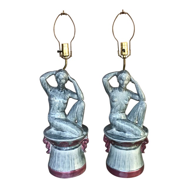 Art Deco Figural Island Lady Lamps - a Pair For Sale