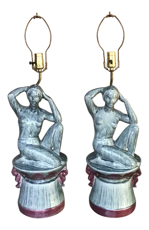 Art Deco Figural Island Lady Lamps - a Pair