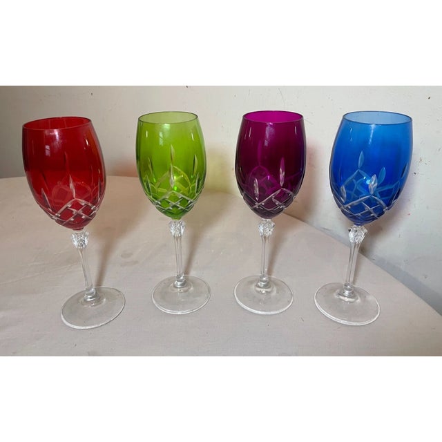Glass Lot of 4 Vintage Cut to Clear Crystal Glass Cordial White Wine Goblet Glasses For Sale - Image 7 of 10