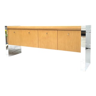 Vintage Modern Chrome and Wood Credenza Filing Cabinet For Sale