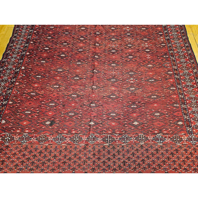 Mid 20th Century Vintage Turkmen Yomut Soumak Tribal Rug, Handwoven Wool, Allover Geometric Pattern, 6x12 For Sale - Image 5 of 10