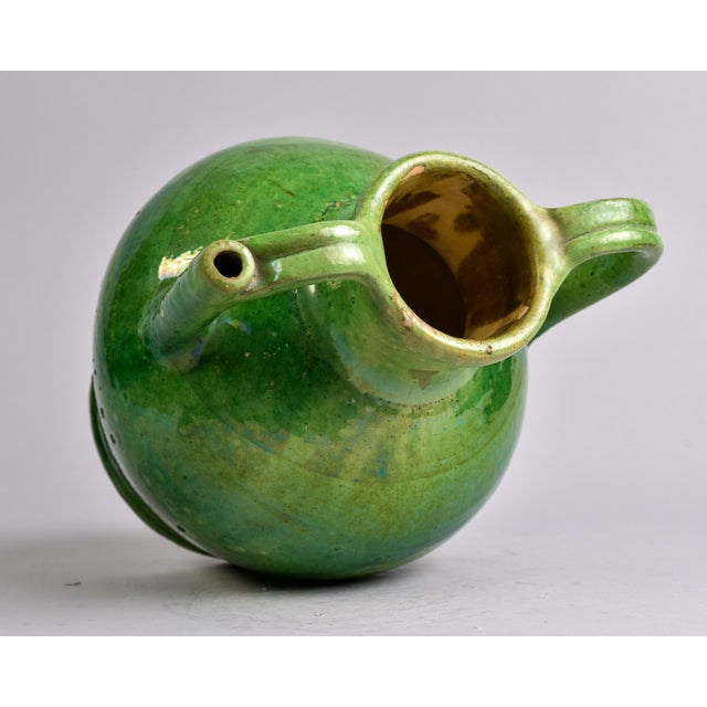 Ceramic Large French Early 20th Century Green Pot With Spout Handle For Sale - Image 7 of 11