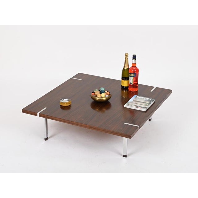 Large Square Coffee Table in Rosewood and Chrome from Pizzetti, Italy, 1970s For Sale - Image 18 of 18