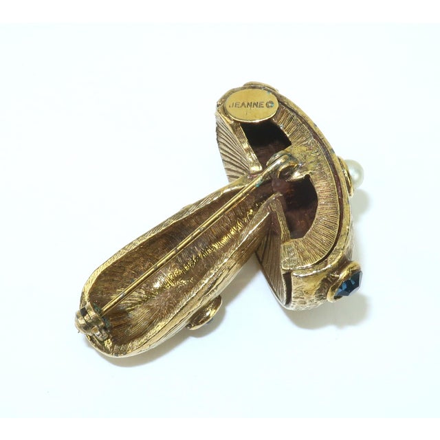 Jeanne Jewelry Gold Plated Bejeweled Mushroom Brooch, 1960's For Sale - Image 9 of 14