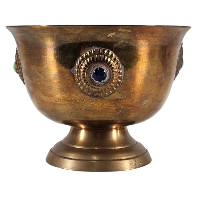 Mid 20th Century Vintage Tibetan Jeweled Bronze Butter Lamp – Buddhist Temple Offering Vessel For Sale - Image 5 of 10