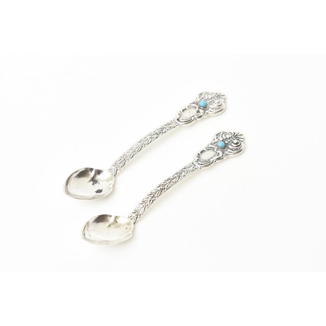 Vintage Sterling Silver and Turquoise Demitasse and Serving Spoons Set of 14 For Sale - Image 4 of 10