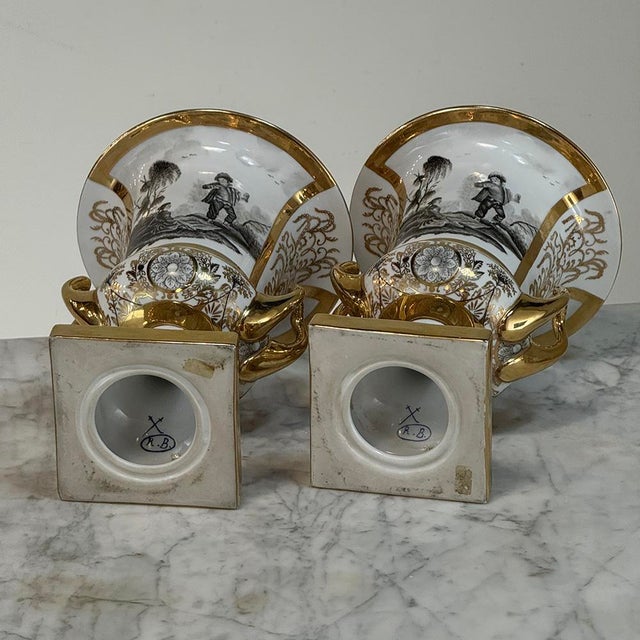 Pair Antique Ritzenhoff & Breker Neoclassical Porcelain Mantel Vases For Sale - Image 17 of 18
