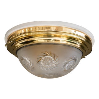 Art Deco Ceiling Lamp with Cut Glass Shade, Vienna, 1920s For Sale