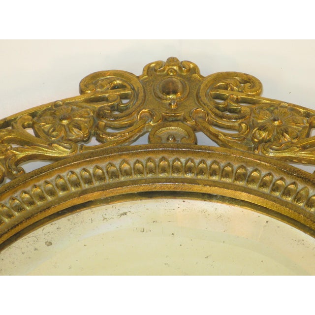 Late 19th Century Beveled Glass Mirror Gold Gilt Pierced Antique Aesthetic Movement, Victorian Table Wall Gilded Cast Iron Reticulated For Sale - Image 4 of 15