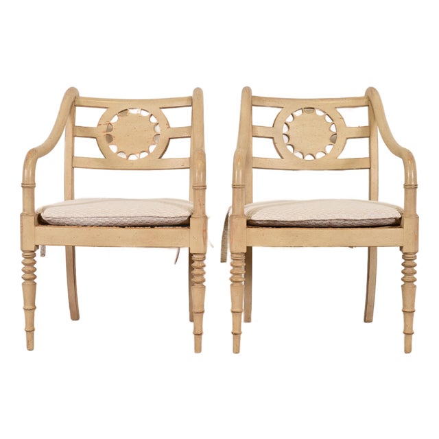 Baker Furniture British Colonial Armchairs, Pair For Sale