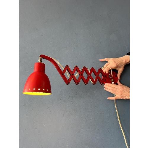 Mid-Century Modern Red Hala Scissor Wall Lamp For Sale - Image 13 of 13