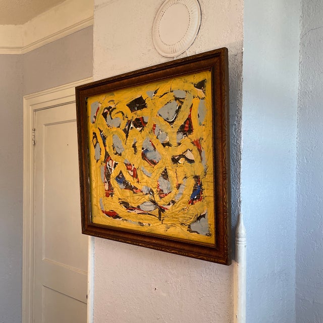 Textile “Yellow” by John Frates, Mid Century Modern,contemporary, 2023, 24x21x1.75 Image, With Frame, See Last Photo For Sale - Image 7 of 7
