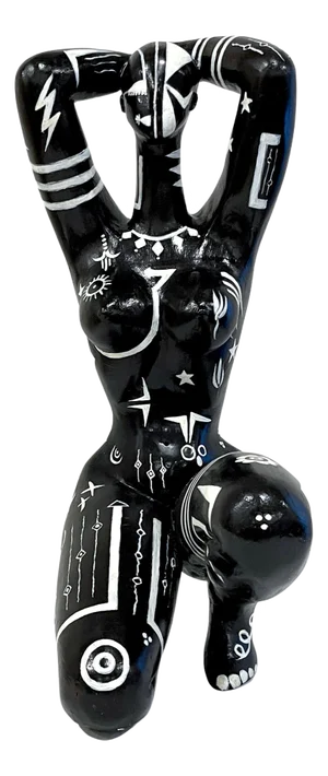 Modern Black & White Sculpture of a Knelling Tribal Tattooed African Queen