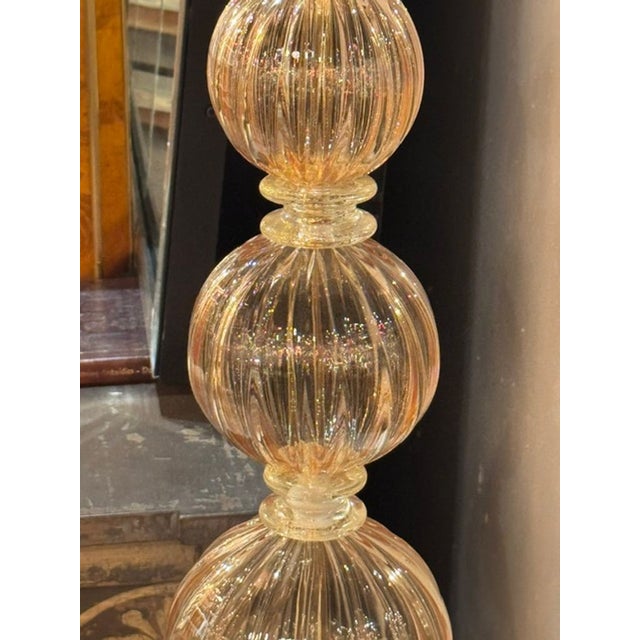 Early 21st Century Pair of Large Scale Murano Peach and Gold Ball Form Lamps For Sale - Image 5 of 7