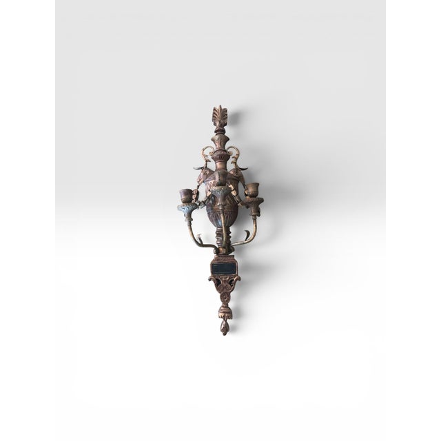 1960s Pair of Monumental 31” Italian Rococo Revival Carved Wood & Metal Wall Sconces For Sale In West Palm - Image 6 of 12