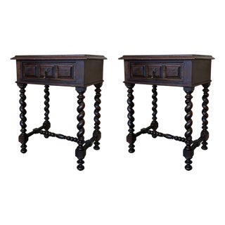 Spanish Carved Nightstands with Low Shelves, 1890s, Set of 2 For Sale