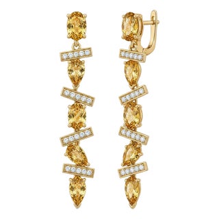 Modern Geometric Citrine Drop Earrings, Silver, Gold, Pair For Sale