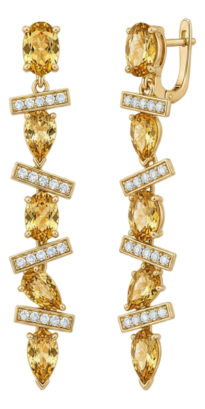 Modern Geometric Citrine Drop Earrings, Silver, Gold, Pair