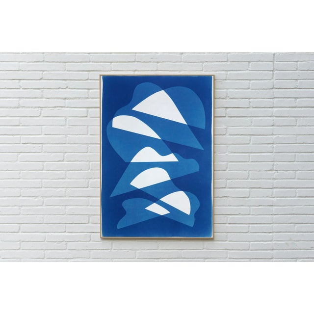 Abstract 2025, Post Modern, Blue and White Abstract Shapes, Unique Monotype Cyanotype on Watercolor Paper by Kind of Cyan For Sale - Image 3 of 8