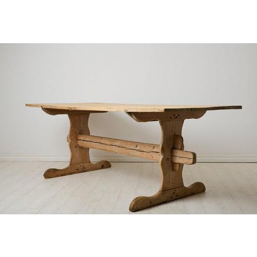 Rustic Antique Swedish Rustic Trestle Dining Table in Pine, 1840 For Sale - Image 3 of 11