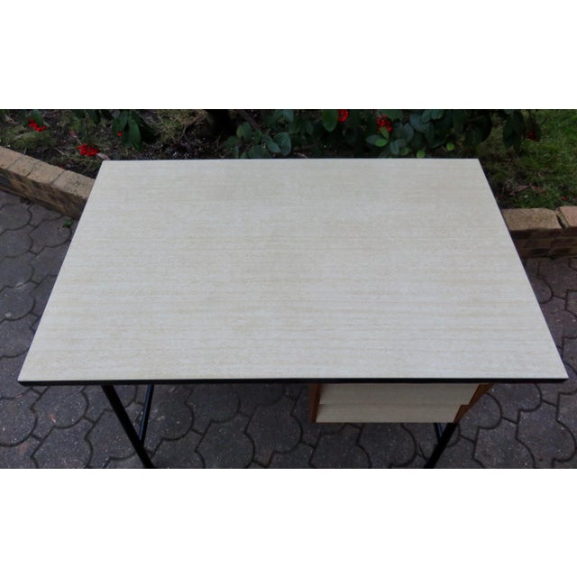 Black Small Modernist Asymmetrical Desk with 3 Drawers, France, 1950s For Sale - Image 8 of 9
