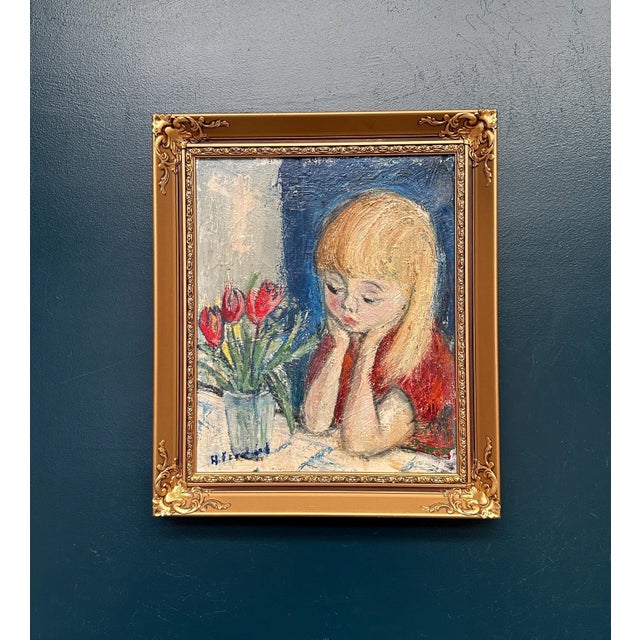 Alf Forslund, Girl in Thought, 1960s, Oil on Canvas, Framed For Sale - Image 11 of 14