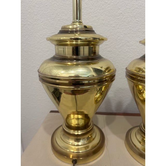Mid-Century Modern 1980's Large Brass Ginger Jar Lamps For Sale - Image 3 of 4