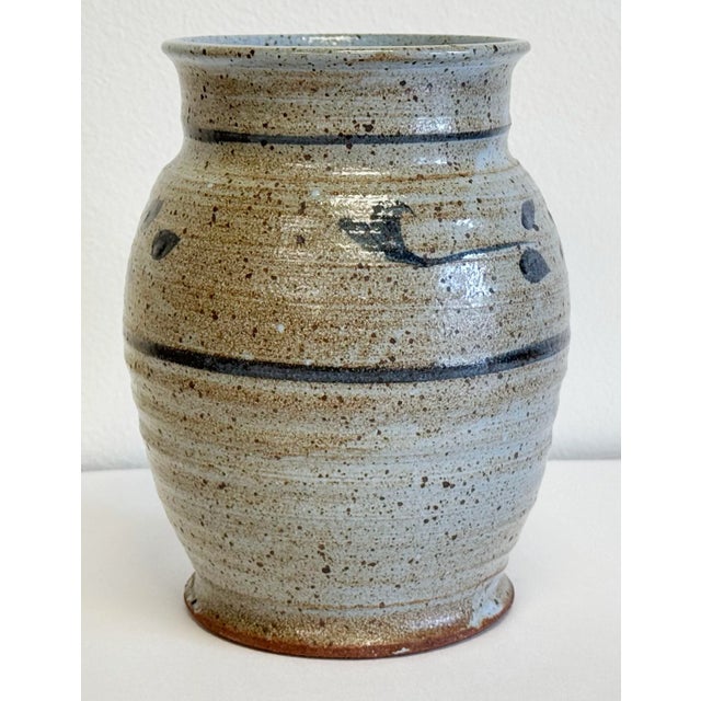 Late 20th Century Vintage Studio Pottery Vase Vessel With Floral Detail For Sale - Image 5 of 11