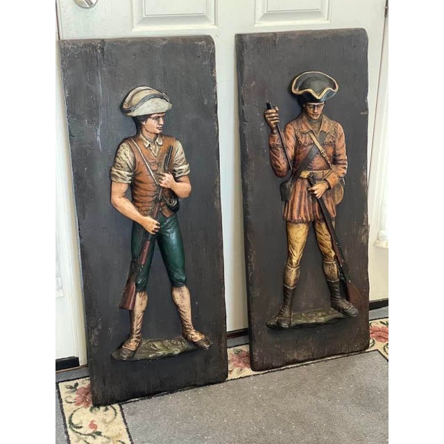 Pair of Large HTF Midcentury 1960s American Revolutionary War Minutemen Soldiers 3d Wall Decor Rough Luxe Appeal For Sale - Image 10 of 10