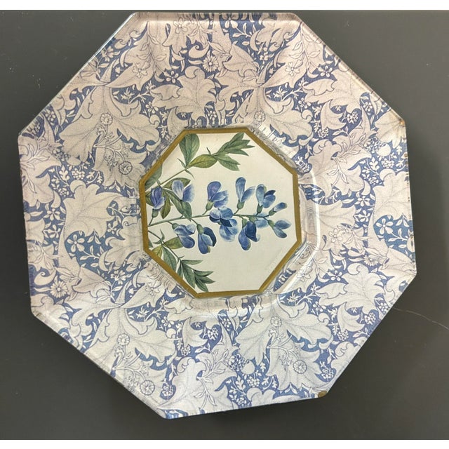 French Marye Kelley Signed Floral Decoupage Octagon Plate 5.5 In For Sale - Image 3 of 3