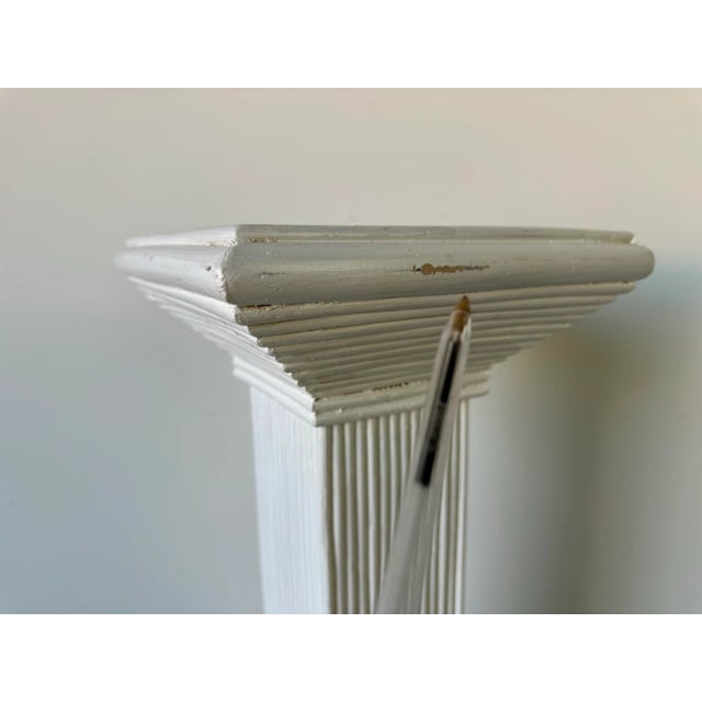 White Vintage White Pencil Reed Rattan Pedestal / Plant Stand For Sale - Image 8 of 12