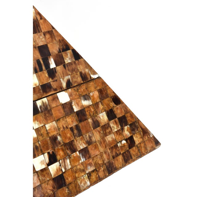 Brown Vintage Monumental Horn and Wood Pyramid Two Part Box Style of Karl Springer For Sale - Image 8 of 12