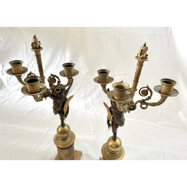 19th Century French Empire Bronze Cherub Candelabras - a Pair For Sale - Image 9 of 10