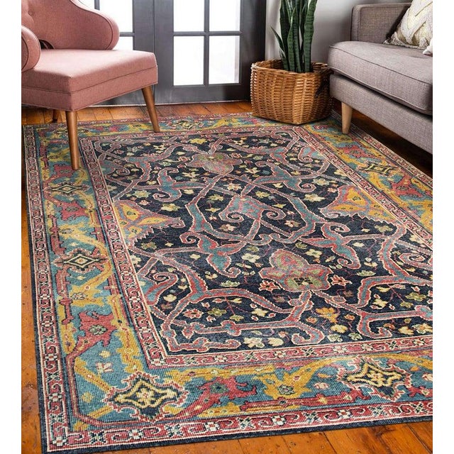 Navy Blue 8x10 Blue Hand-Knotted Wool Floral Trellis Geometric Modern Carpet Rug For Sale - Image 8 of 8