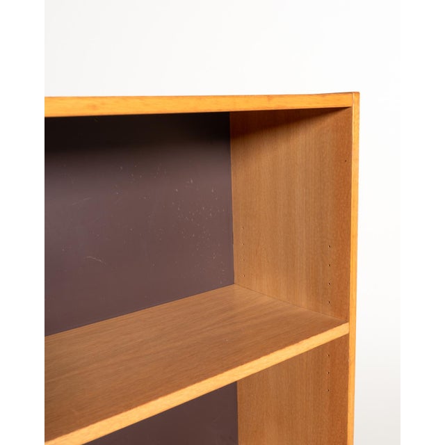 Tan Scandinavian Oak Bookcase with Shutter, 1960s For Sale - Image 8 of 12