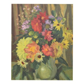Kurt Lauber, Still Life with Summer Flowers, 1945, Oil on Cardboard, Framed For Sale