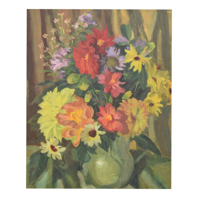 Kurt Lauber, Still Life with Summer Flowers, 1945, Oil on Cardboard, Framed For Sale