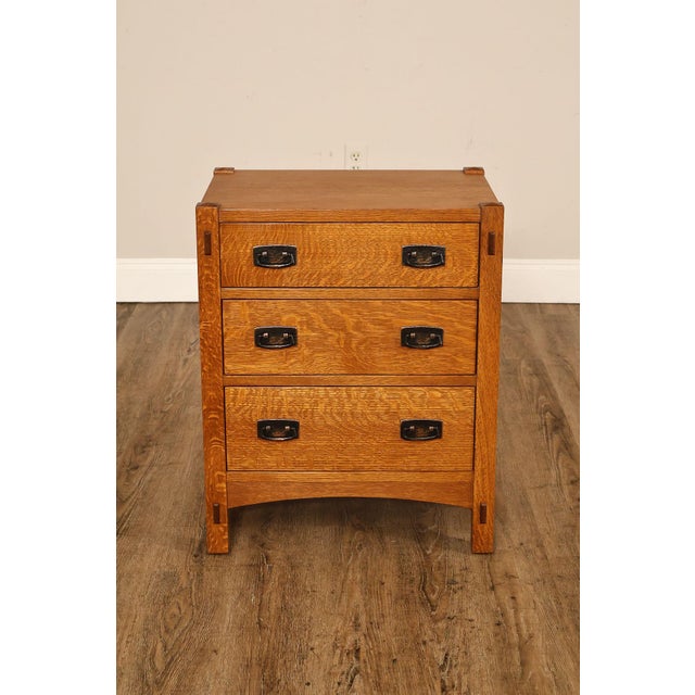 Stickley Mission Collection Pair Of Oak Three Drawer Nightstands For Sale - Image 15 of 18