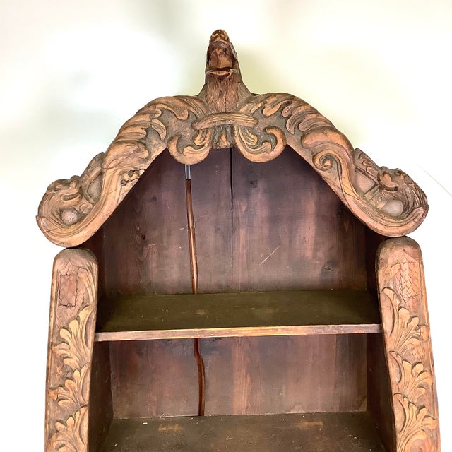 Gothic Antique Hand Carved Bear Wall Shelf Hanging Display Black Forest Style Primitive Folk Art For Sale - Image 3 of 18