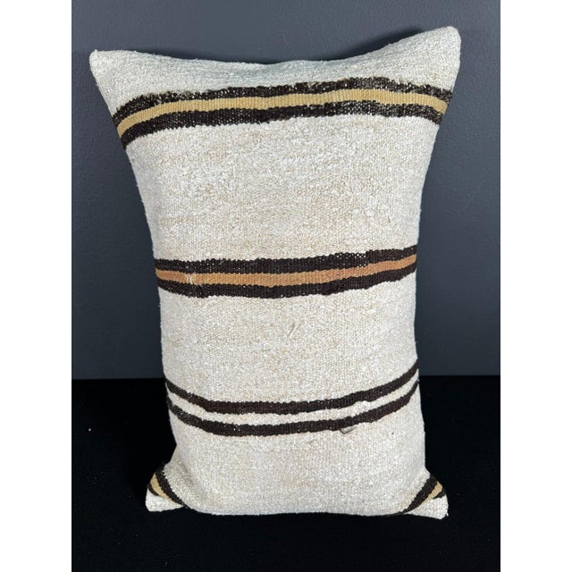 Turkish Hemp Pillow Cushion Natural Beige Brown Pillow Cushion Cover 16" x 24" For Sale - Image 4 of 4