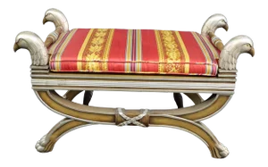 Regency Style Silver & Gold Gilt Eagle Carved Bench