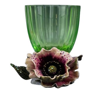 Jay Strongwater Green Glass & Jeweled Enamel Flower Vase For Sale
