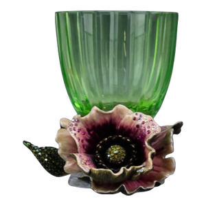 Jay Strongwater Green Glass & Jeweled Enamel Flower Vase