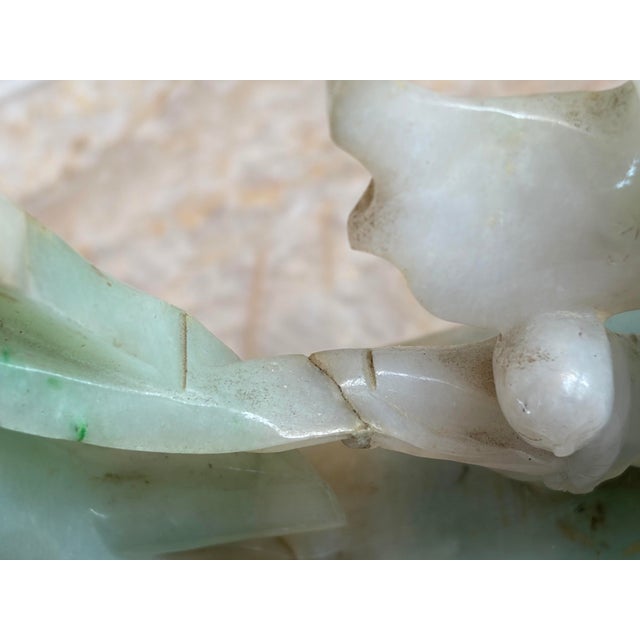 Antique Chinese Qing Heavy Jadeite Jade Boat Smooth Sailing Figurines W/ Stand For Sale - Image 12 of 12
