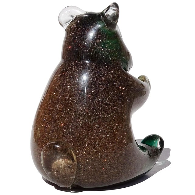 Glass Murano Vintage Sommerso Glittery Copper Aventurine Blue Green Italian Art Glass Bear Sculpture For Sale - Image 7 of 8