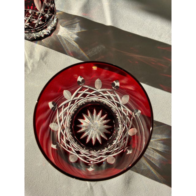 Glass 1980s Waterford Lismore Ruby Red Double Old Fashioned Crystal Glasses - A Pair For Sale - Image 7 of 12