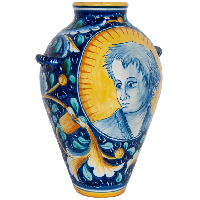 Pair Antique 18thC Italian Majolica Pottery Portrait Vases Apothecary Jars 1700 For Sale - Image 13 of 18